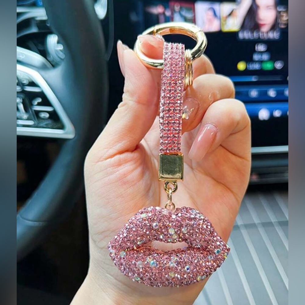 Sparkling Pink Lip Bag Charm/Keychain